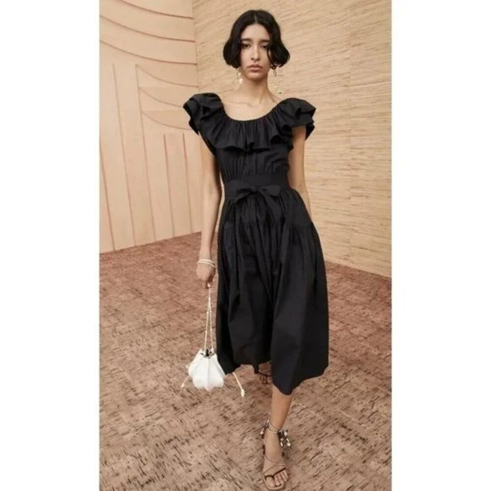 Ulla Johnson Amira Ruffle Poplin Midi Dress Size 2